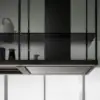 Falmec hood Europa Evo Island 175 Black close-up showing the architectural cage frame and glass shelf