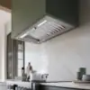 Falmec hood Built-In Plus Pro 80 installed in a green country-style kitchen with marble splashback