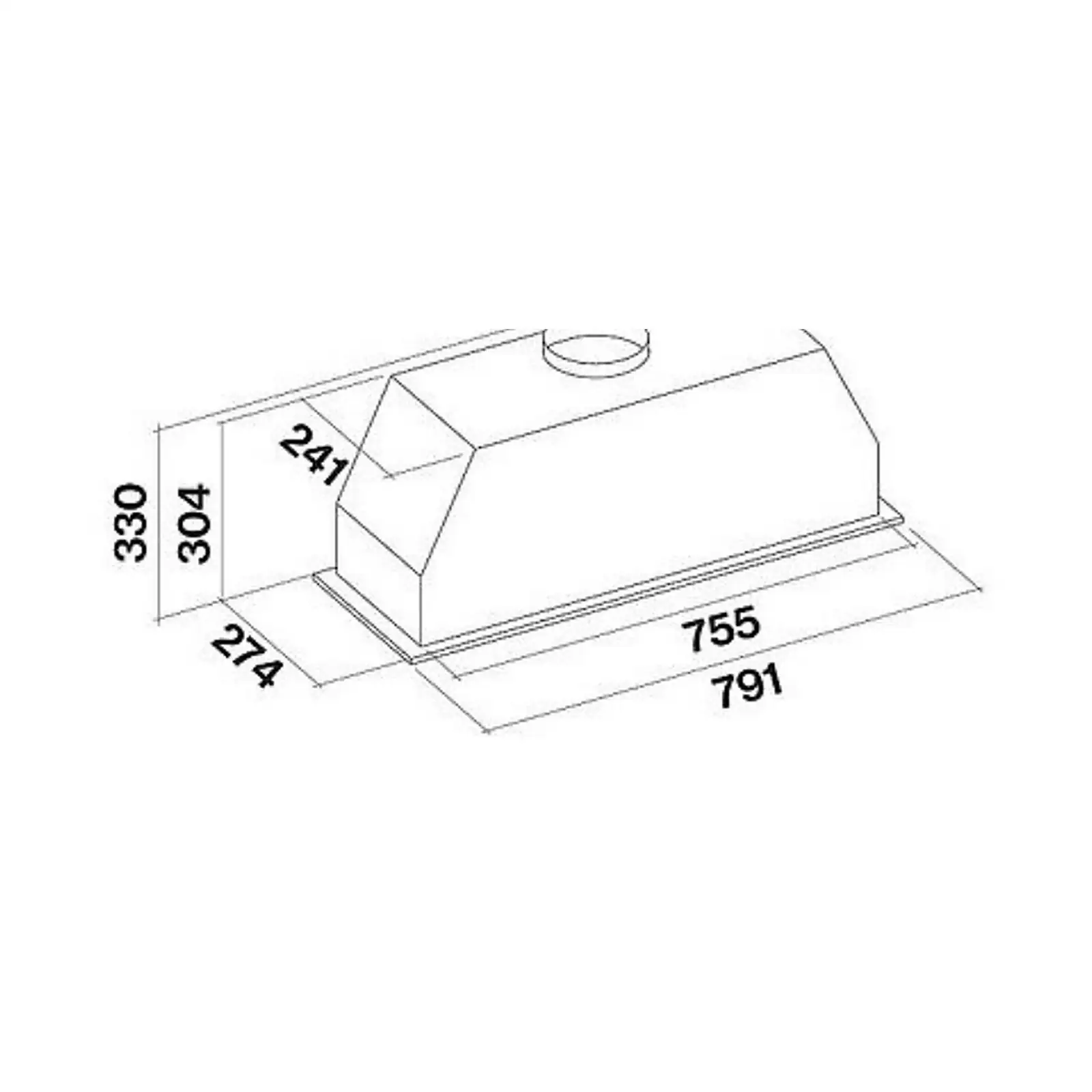 Falmec hood Built-In Plus Pro 80 Inox technical drawing with dimensions in millimetres