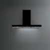 Falmec hood Plane Wall 90 Black angle view, painted black steel chimney hood with LEDs on