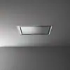 Falmec hood Stella Plus 120 Inox studio shot showing the recessed stainless panel and dual LED strip lighting on a grey ceiling