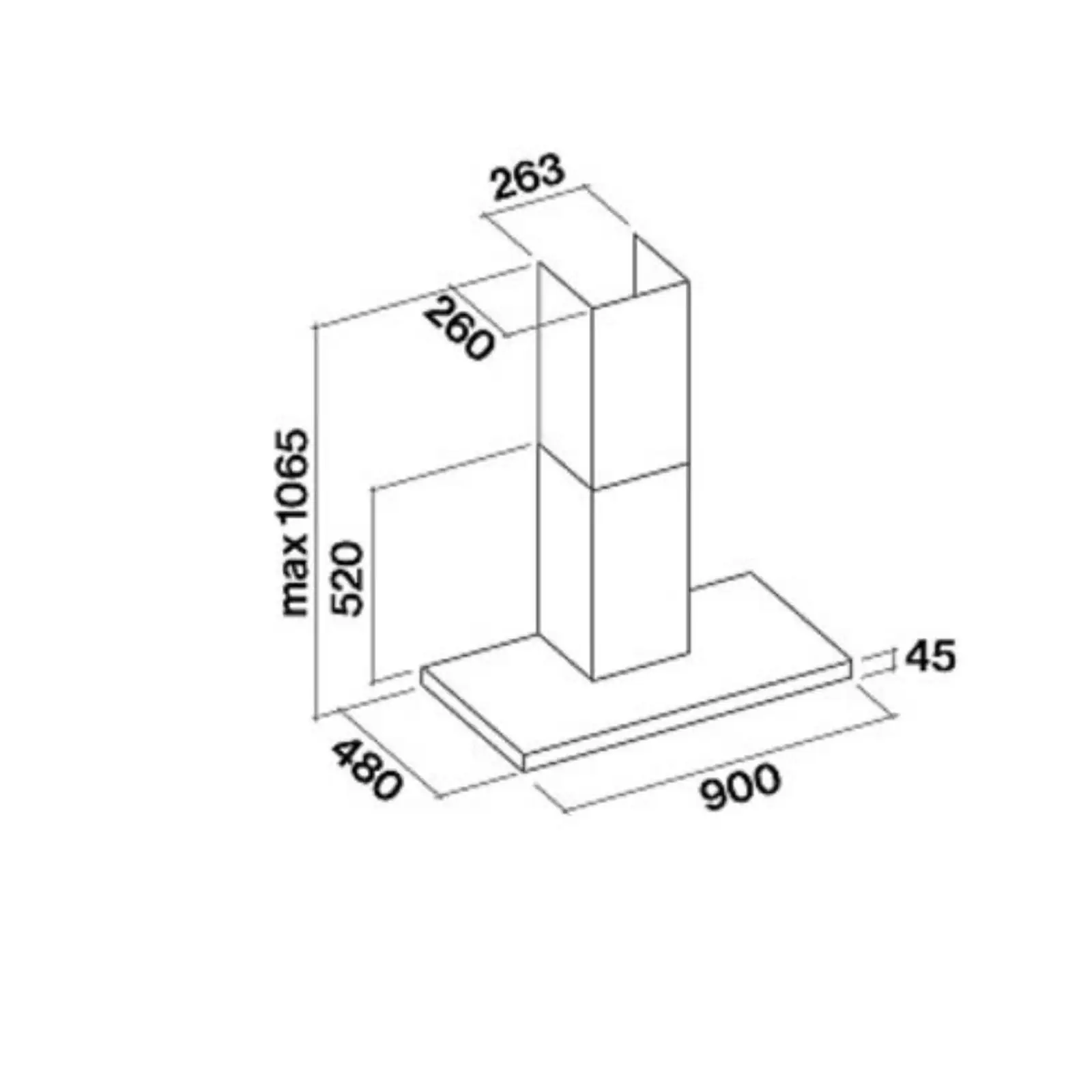 Falmec Luce Wall 90 technical drawing — dimensions in mm