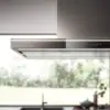 Falmec hood Lumina LED NRS 120 Black wall hood with stainless steel chimney and black tempered glass front 2