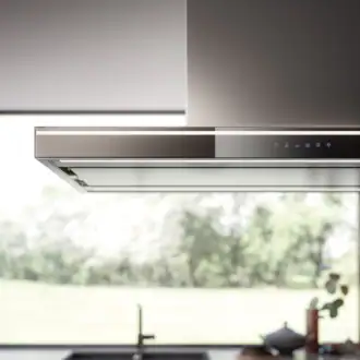 Falmec hood Lumina LED NRS 120 Black wall hood with stainless steel chimney and black tempered glass front 2