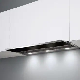 Falmec MOVE 120 Black built-in hood with Scotch-brite stainless steel and black tempered glass front