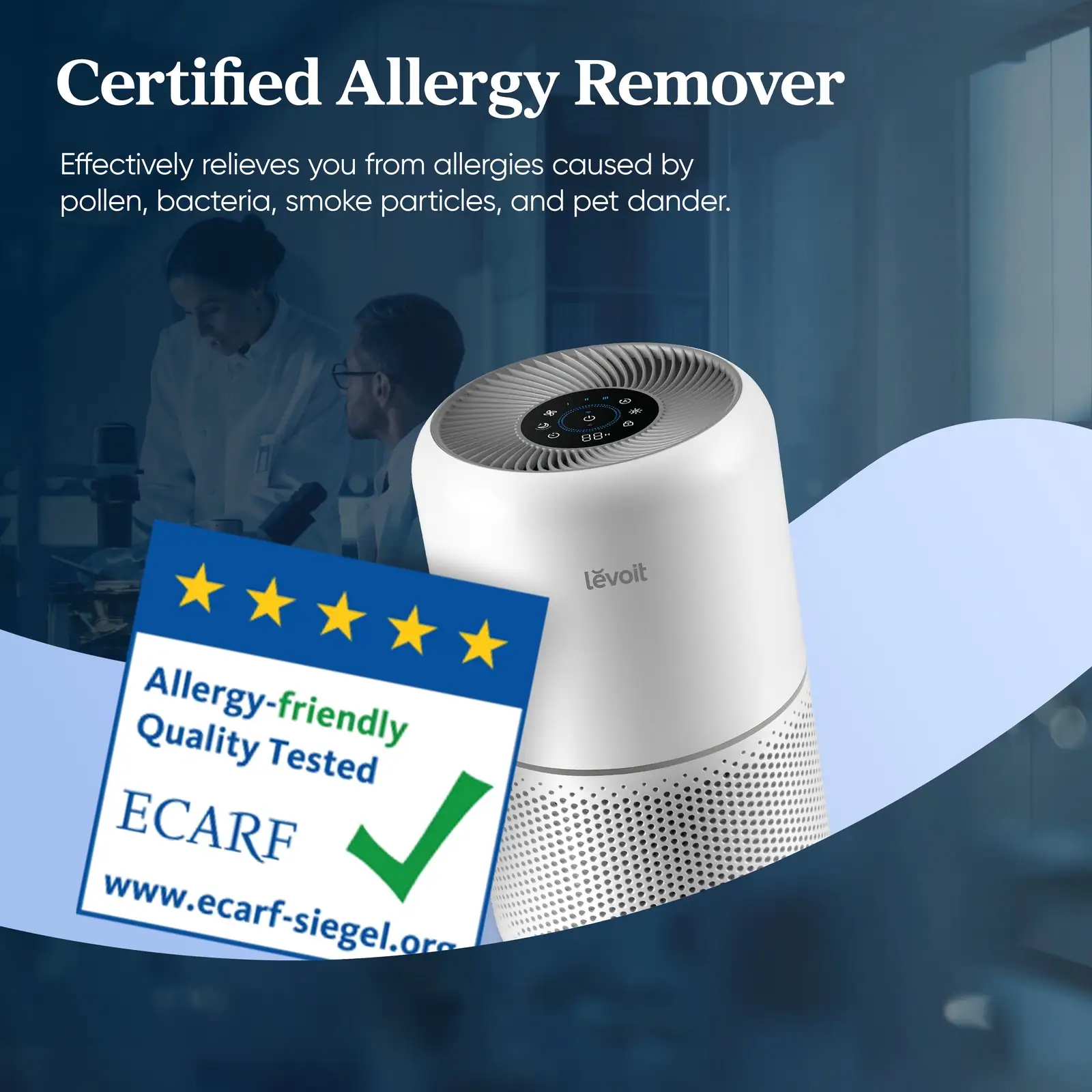 Levoit air purifier Core 300S ECARF allergy-friendly Energy Star CARB FCC ETL certified