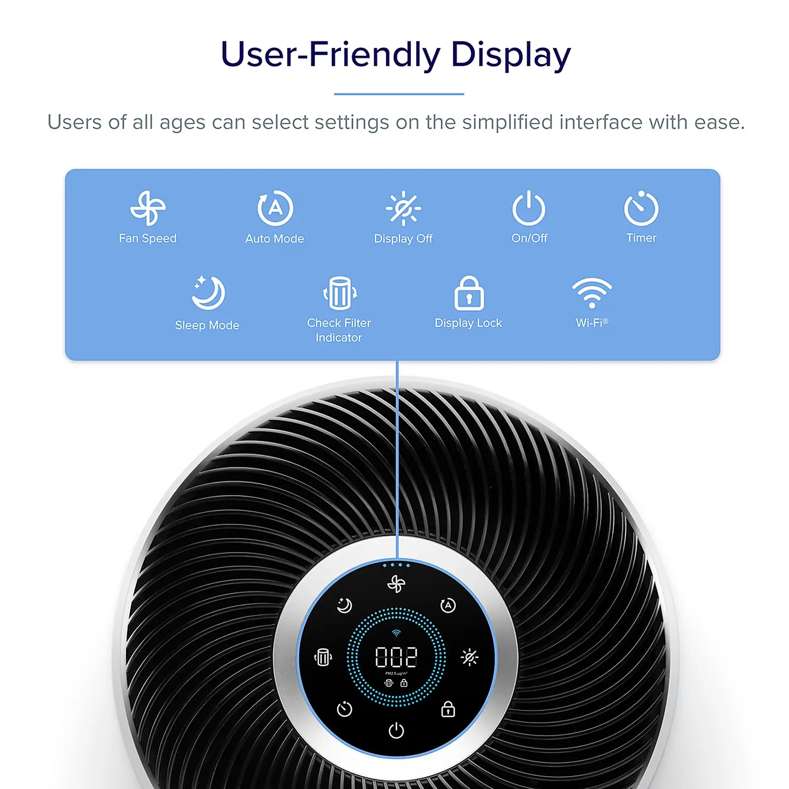 Levoit air purifier Core 400S award-winning design with user-friendly touch display