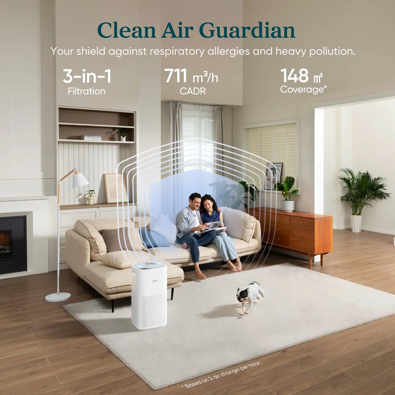Levoit air purifier Core 600S 711 m³/h CADR covering up to 148 m² with 3-in-1 filtration