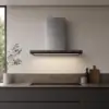Falmec hood Lumina LED NRS 120 Black wall hood with stainless steel chimney and black tempered glass front