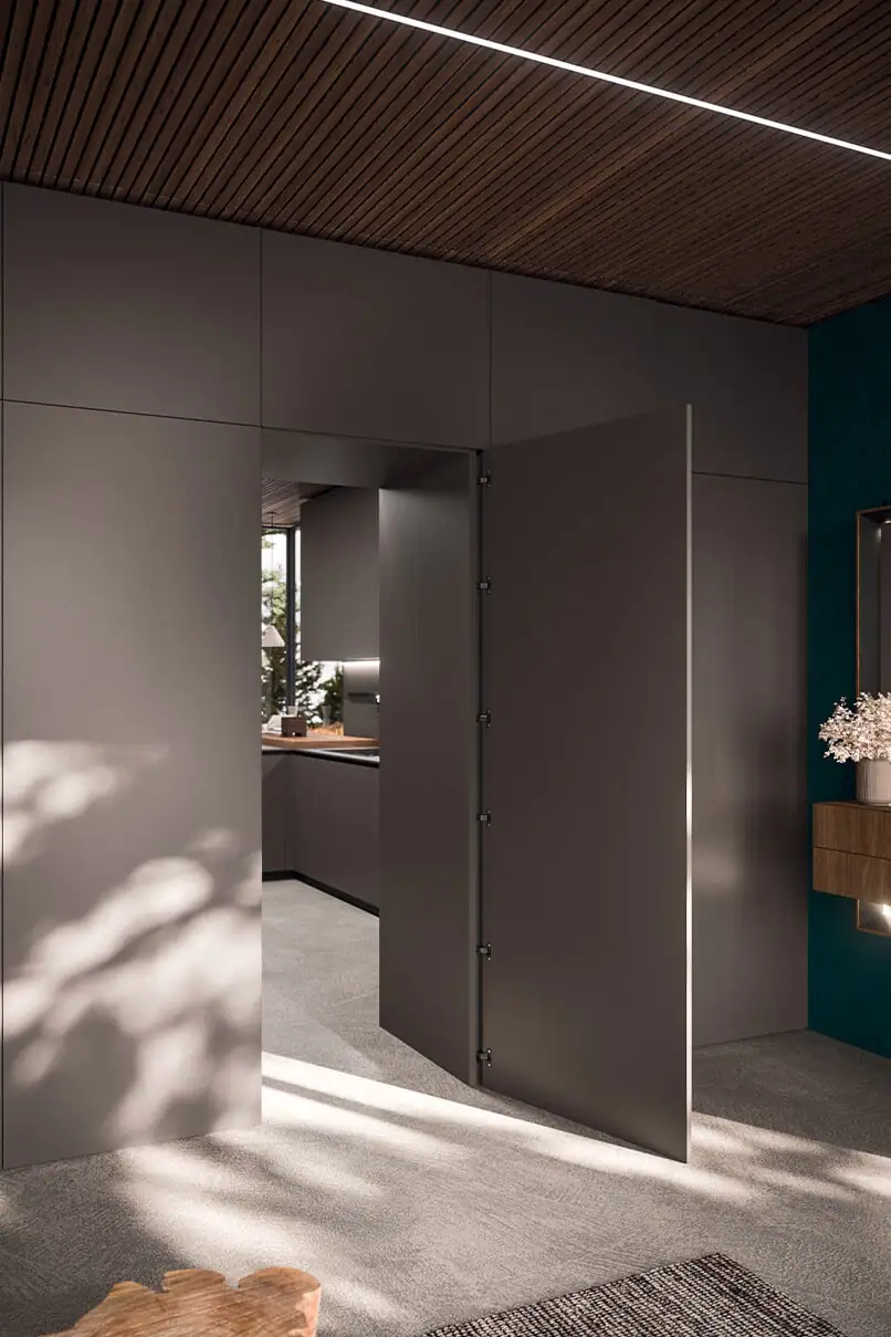 Pass System glass doors between kitchen and living room