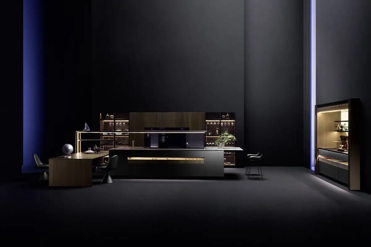 Nautila kitchen composition with peninsula in fine materials