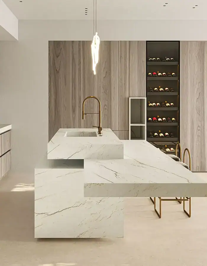 Porcelain slab kitchen island detail