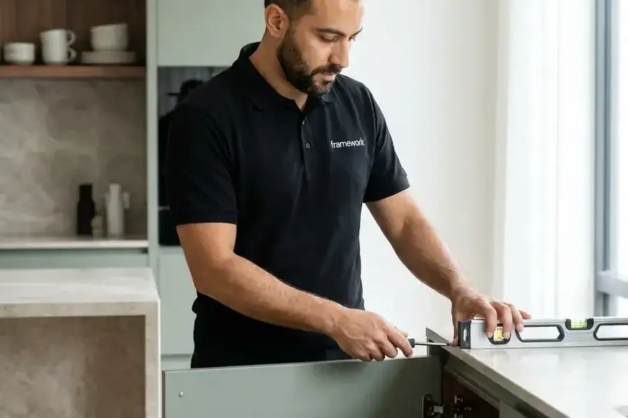 Certified installers fitting a Framework kitchen