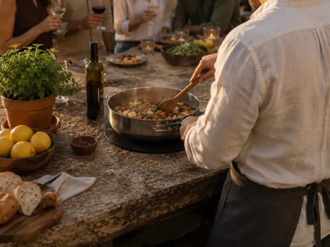 Cooking outdoors on an Invisacook stone worktop
