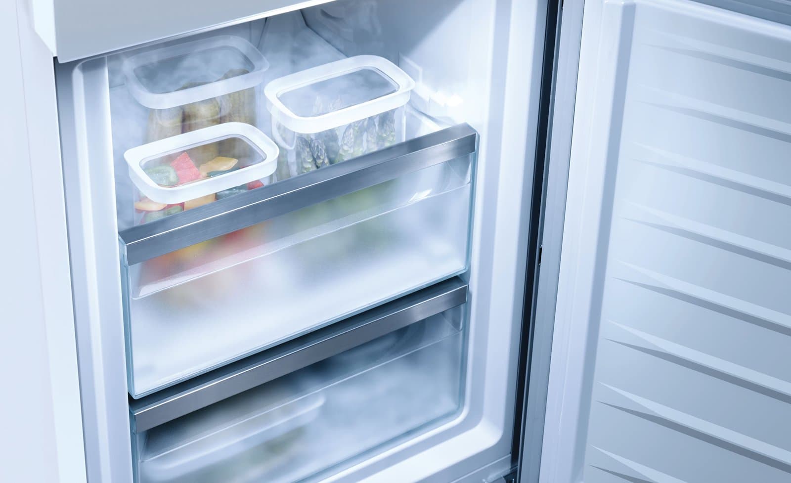 Inside of a Miele freezer with organised drawers