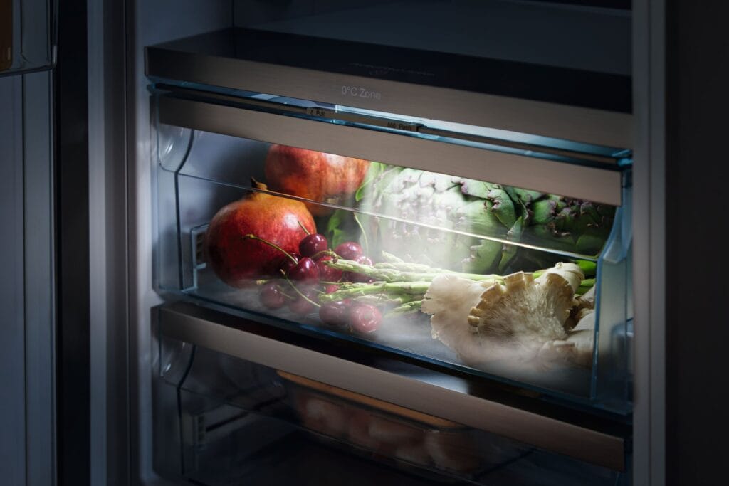 Fresh produce in the drawer of a Miele fridge