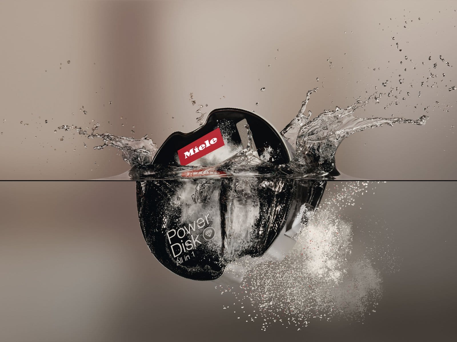 Miele PowerDisk detergent dissolving in water