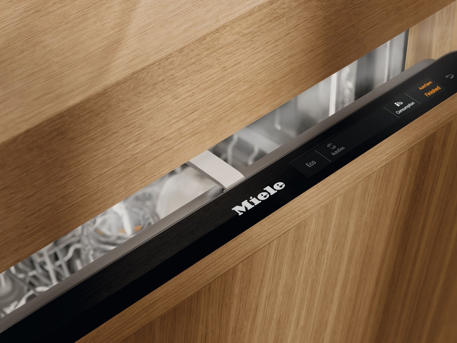 Miele integrated dishwasher door opened slightly by AutoOpen