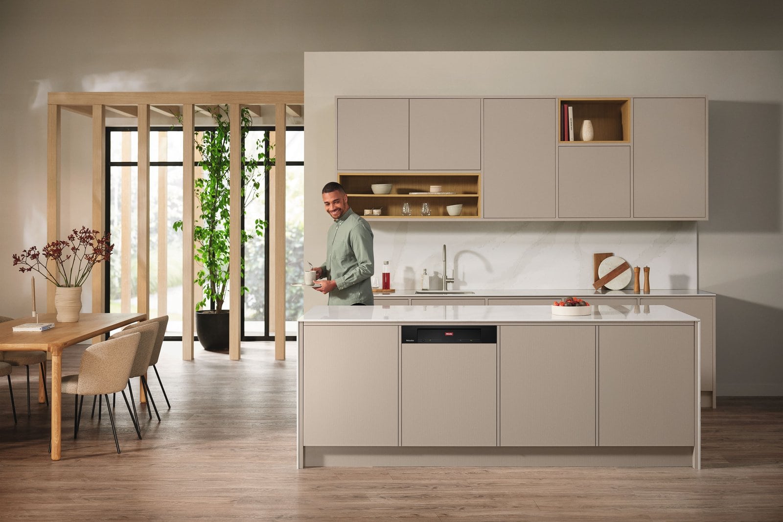 Miele semi-integrated dishwasher in a kitchen island