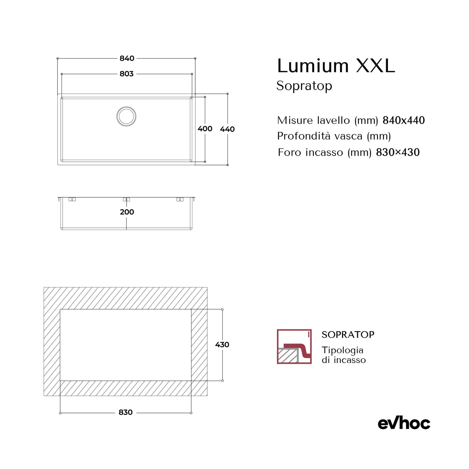 Evhoc Lumium Xxl Inset Sink Drawing