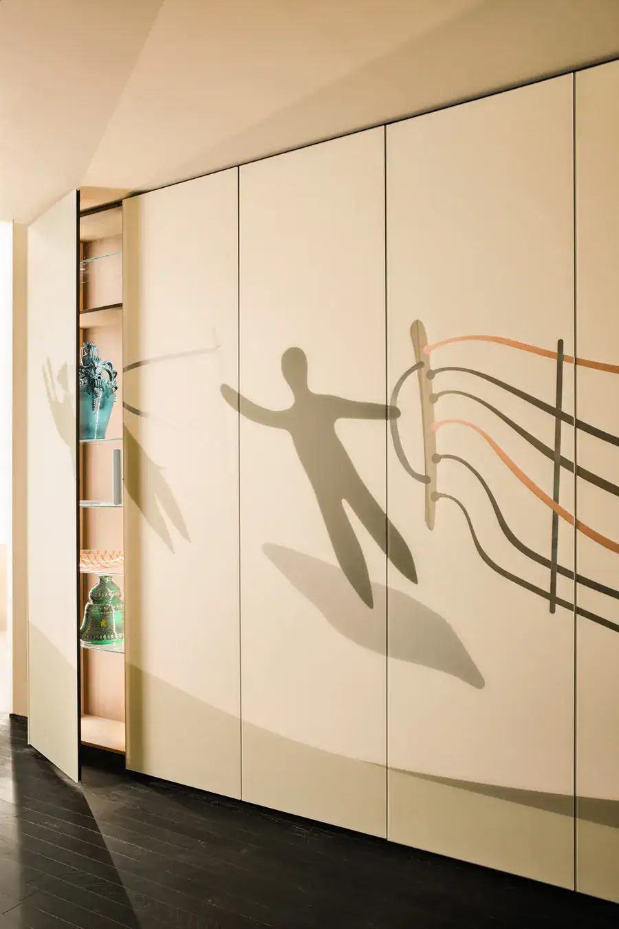 Vitrum Arte tall units with metal and wood inlay